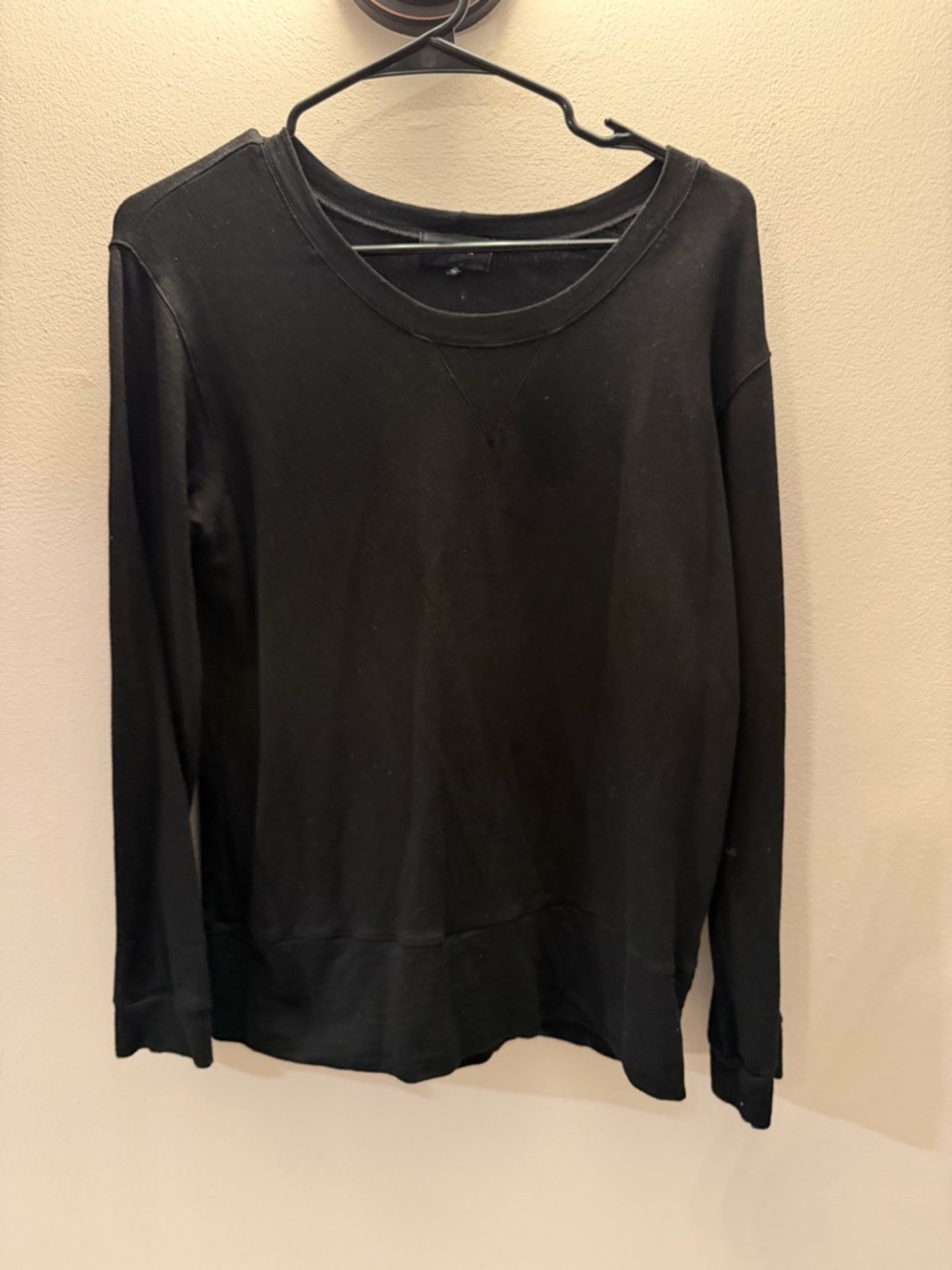 Monrow Womens Black French Terry Long Sleeve Crewneck Sweatshirt Made in USA M